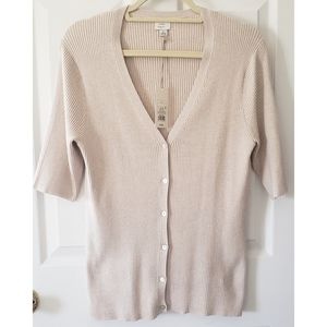 NWT A New Day Tan Beige V-neck Short Sleeve Cardigan Lg